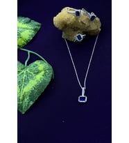 Kare Model Safir ve Zirkon Taşlı Gümüş Üçlü Set