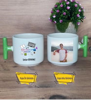 Web Tasarım Uzmanı Kupa Bardak Fotoğraflı T Yeşil Kulplu Web Tasarım Uzmanına Hediye