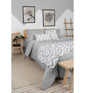 Yatak Runner Kırlent Seti Bohem Punch Panç Desen Yatak Örtüsü Line Gri