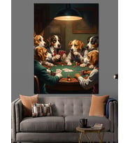 Poker Oynayan Karizmatik Köpekler Masası Dekoratif Kanvas - Mdf Ahşap Tablo