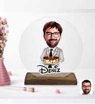 BK Gift Kişiye Özel Erkek Doğum Günü Karikatürlü Yuvarlak Ahşap Standlı Biblo-4