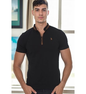 T9571 DEWBERRY FERMUARLI ERKEK T-SHIRT-SİYAH