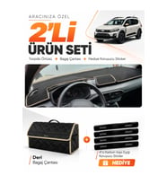 DACİA JOGGER EKRANSIZ (2022-2026) Uyumlu Torpido Örtüsü + Deri Bagaj Çantası + Sticker Seti - Siyah Bej