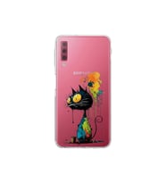 Samsung Galaxy A7 2018 ile Uyumlu Splash Kedi Tasarımlı Şeffaf Silikon Kılıf