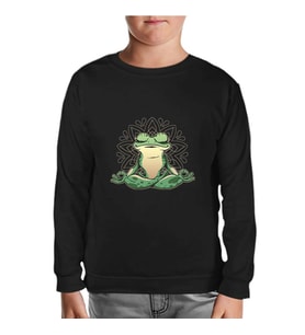 Meditating Frog Siyah Çocuk Sweatshirt