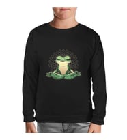 Meditating Frog Siyah Çocuk Sweatshirt