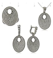 Gümüş Beyaz Taşlı Oval Bayan Set