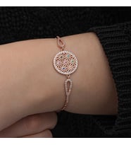 Gümüş Rose Renkli Yaşam Çiçeği Kadın Bileklik