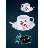 Sevgililer Günü Kalpli Baskılı 2’li Set Kaşıklı Porselen Çay Kahve Fincan Seti-7