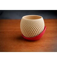 3D Baskı Küre Saksı - Kafes Dokulu İki Parçalı Dekoratif Saksı - Bej-Kırmızı