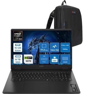 Hp Omen 17-DB1005NT Amd Ryzen Aı 7 350 16GB Ddr5 8tb SSD RTX5070 8gb Gddr7 17.3 Inç Fullhd (1920 x 1080) 144Hz 7ms 300NITS IPS Freedos Taşınabilir Bilgisayar C67G2EAF06 + Zetta Çanta