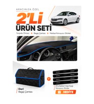 SKODA SUPER-B (2015-2021) Uyumlu Torpido Örtüsü + Deri Bagaj Çantası + Sticker Seti - Siyah Mavi