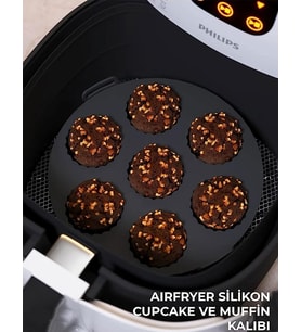 Airfryer Silikon 7'li Muffin Kek Kalıbı - Kek Ve Çörek Pişirme Kabı Silikon Kalıp Siyah