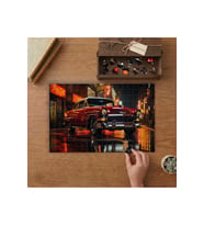 Nostaljik Kırmızı Araba Gece Manzarası Tasarımı 240 parça Ahşap Puzzle Ahşap Kutuda MP03200