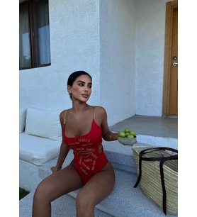 Morliva yanı zincir detay swarovski taş baskılı mayokini 2248