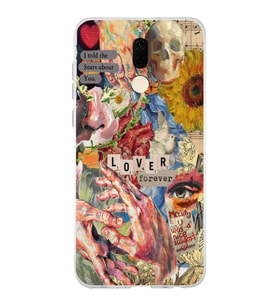 Huawei Mate 10 Lite Uyumlu Aesthetic Vintage Kolaj Desenli Şeffaf Telefon Kılıfı