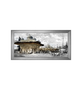 Eski İstanbul 3. Ahmet Çeşmesi Motifli Kanvas Tablo 80 x 110 cm Silver Çerçeve