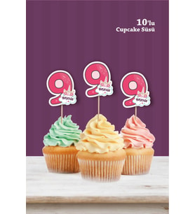 Unicorn Temalı * 9 (dokuz) Yaşında Cupcake Süsü '10lu