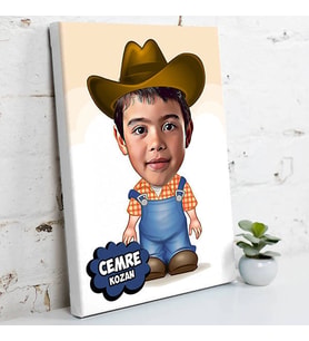 Kovboy Çocuk Karikatürlü Kanvas Tablo