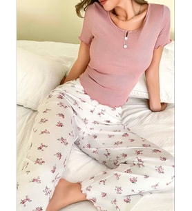 Fantezia Night Kadın Çiçekli Desen Yumuşak Pamuklu Uzun Pijama Takımı 5131