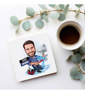 Kişiye Özel Tesisatçı Adam Karikatürlü Bardak Altlığı