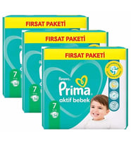 Prima Aktif Bebek Fırsat Paket 7 Beden 34 Lü 3 Paket 102 adet 15+Kg Bebek Bezi