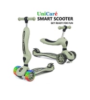 Smart Oturaklı Çocuk Scooter 3 Tekerlekli Işıklı Ledli Scooter Yükseklik Ayarlı 1-5 Yaş (Asker Yeşili)