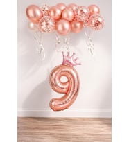 Rakam Rose Gold Folyo Balon, Kral Tacı Ve Konfetili Rose Gold Balon