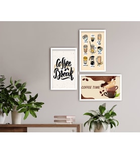 BK Home Coffee Tasarımlı Dekoratif 3’lü Ahşap Beyaz Çerçeveli Tablo-14