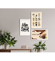 BK Home Coffee Tasarımlı Dekoratif 3’lü Ahşap Beyaz Çerçeveli Tablo-14