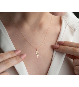 Kişiye Özel 925 Ayar Gümüş Melek Kanadı Model Kolye (Gold)