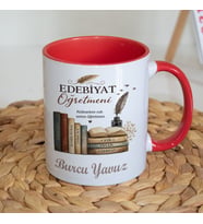 Kişiye Özel İsimli Edebiyat Öğretmeni Kupa Bardak Çift Yön Kupa Baskı Edebiyat Öğretmenine Hediye
