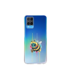 Oppo A54 4G ile uyumlu Splash arı tasarımlı şeffaf silikon kılıf