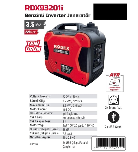 Rodex RDX93201İ Benzinli İnverter Jeneratör