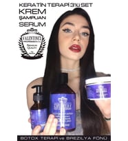 Valentine's Professional / 3lü Set / Krem Keratin Terapi / Keratin Botox Şampuan / Keratin Botox Serum  / Brezilya Fönü