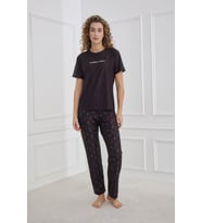 Kadın Çiçek Desenli Kısa kollu  Pijama Takım  Siyah 30102-1167