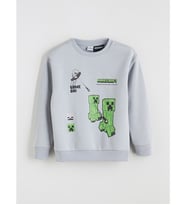 LCW Kids Gri Bisiklet Yaka Minecraft Baskılı Erkek Çocuk Sweatshirt