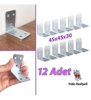 12 Adet Mobilya Eşya Dolap Duvar Sabitleyici Köşe Bağlantı L Demir Gönye Deprem Güvenliği 45x45x30mm (Krom)