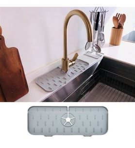 Lavabo İçin Silikon Esnek Mat Musluk Sapı Damlama Tutucu Raf Mutfak Tezgahı Sıçrama Koruma