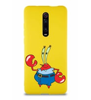 Xiaomi Mi 9T Pro Soft Premier Kapak Bay Yengeç Tasarımlı Silikon Kılıf - Sarı (Şeffaf)
