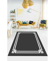 Antrasit Çerçeveli Kaymaz Tabanlı Dekoratif Halı TL001 - 100 x 160 cm
