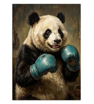 Boks Eldivenli Panda Komik Spor Dekoratif Kanvas - Mdf Ahşap Tablo