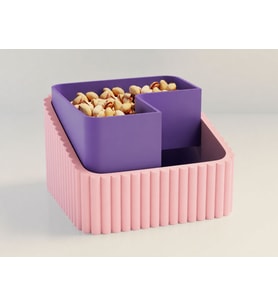 3D Baskı Fıstık Kasesi - Çift Hazneli Kabuk Ayırıcı Sunum Kasesi - Pembe Mor