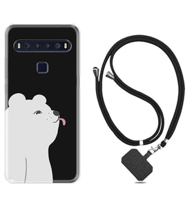 TCL 10L 10 Plus 10SE 20E 20SE 30 L7 Kılıf Boyun Askılı Silikon Panda Sevimli 1738