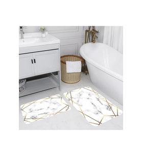 Rovigo Home Dijital Baskılı 2'li Banyo paspas Takımı RVG5097 (Beyaz)