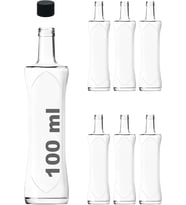 100 ml Şeffaf Piramit Sosluk 100 cc Kapaklı Kavisli Cam Şişe 6 Adet (Siyah (Plastik))