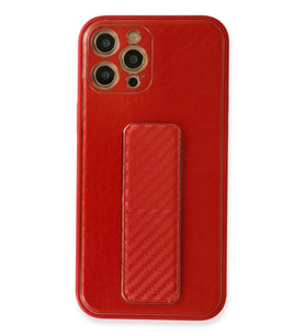 Newface Apple iPhone 12 Pro Kılıf Coco Karbon Standlı Kapak - Kırmızı