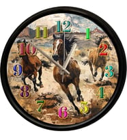Vahşi Atlar Temalı Dekoratif Duvar Saati 28 Cm Sessiz Mekanizma