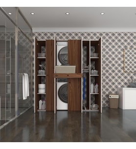 Kenzlife çamaşır-kurutma makinesi dolabı nazzam cvz 187*170*60 çekmeceli raflı banyo (Beyaz)