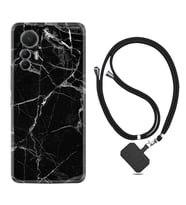 Xiaomi 12 Lite Kılıf Resimli Boyun Askılı İpli Desenli Silikon Fragile Black Mermer 1378